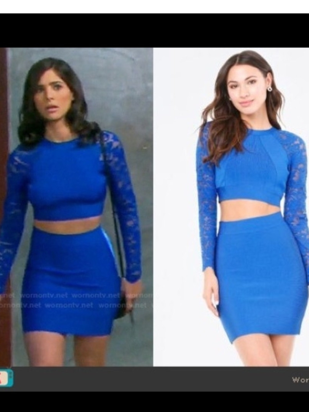 Bebe X Naven Blue Lace-Sleeve Crop Top Only M